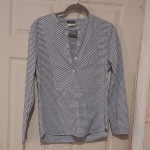 Longchamp Womens Blue and White Gingham Button Front Shirt Size 36 Small